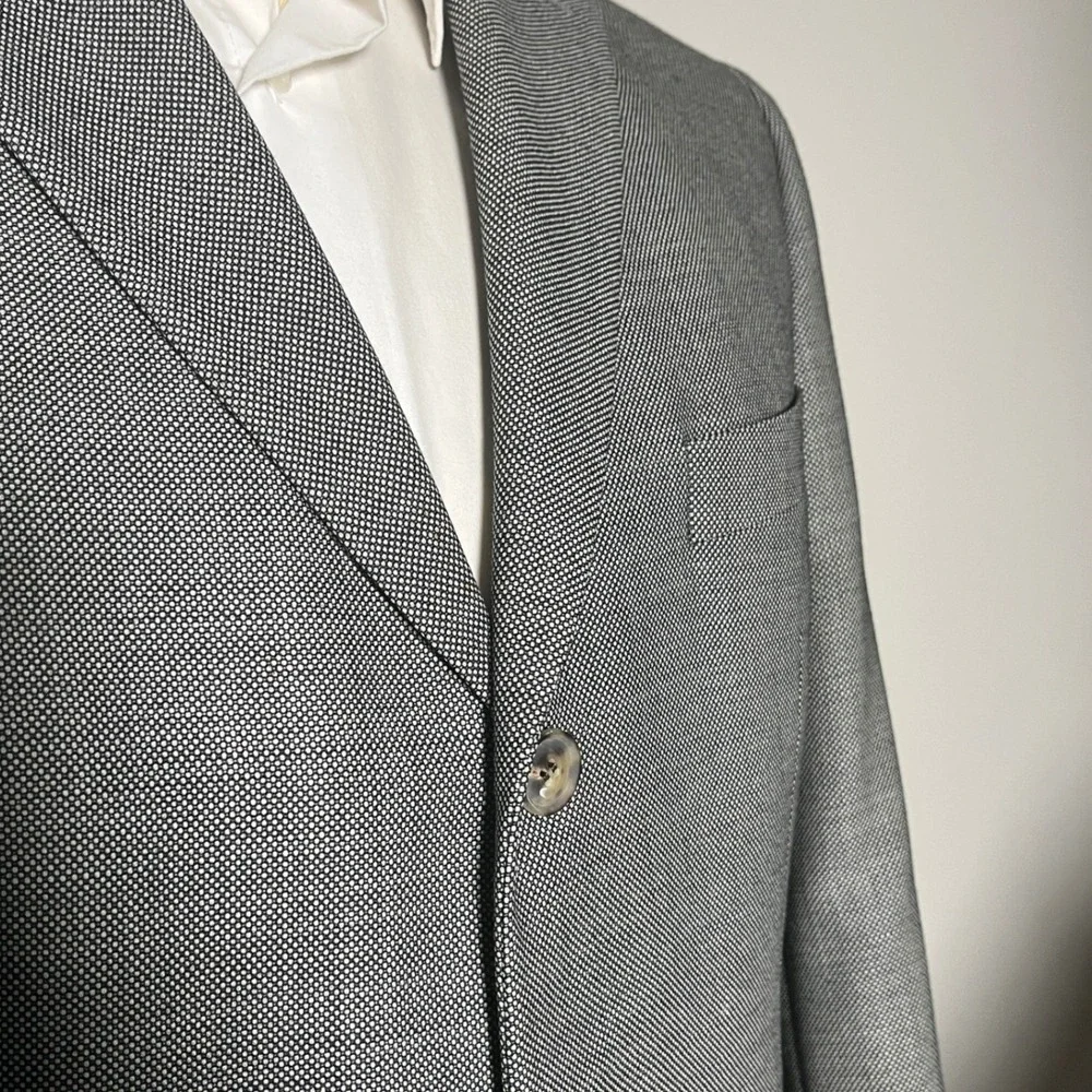 Hugo Boss Suit‎ Mens 44R 38W Grey Micro-Pattern 3-Button Wool Made in USA 7S